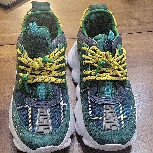 Other - Versace Green Suede and Check Canvas Chain Reaction Sneakers Size 45